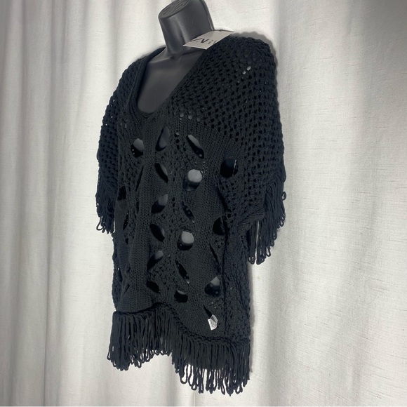 Zara Black Crochet Poncho Size S-M - Picture 4 of 8